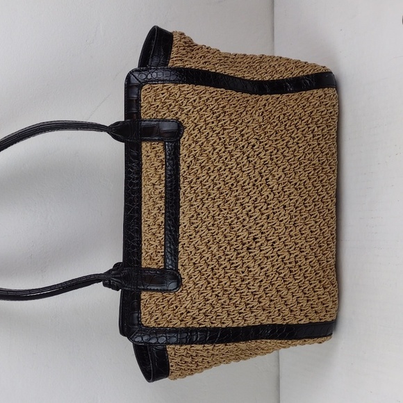 Brighton Natural Basket-Weave & Croc Embossed Leather Trim Features Tote Satchel - Picture 4 of 13